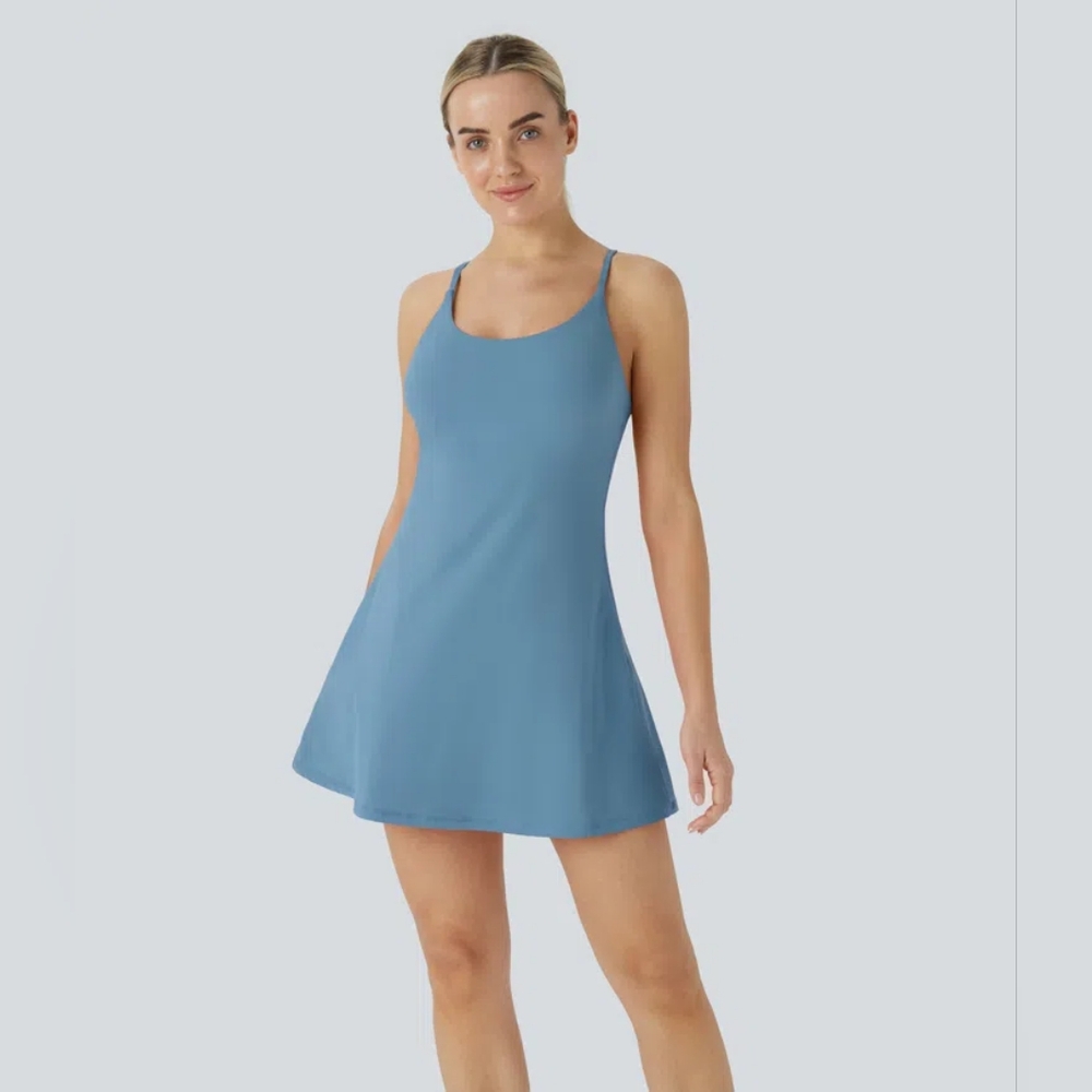 HALARA Blue Scoop Neck Midi Dress